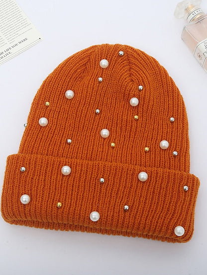 Hat Beanie / Slouchy Black Blue Pink Outdoor Street Dailywear Beaded Knit Pure Color Comfort Warm Breathable for Women