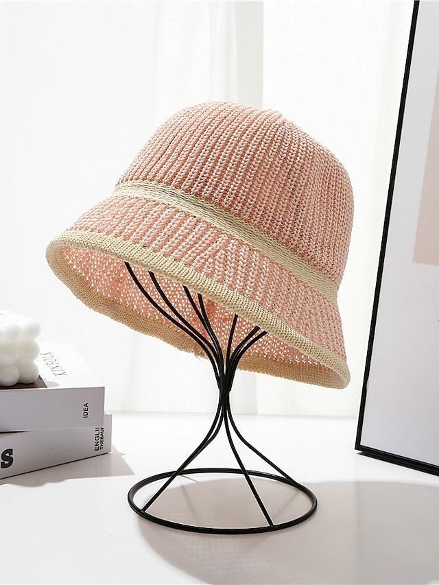 Slouchy Beanie Hat Home Daily Stripes and Plaid Knit Casual Sweet Breathability Comfortable Elastic 1 pcs for Women
