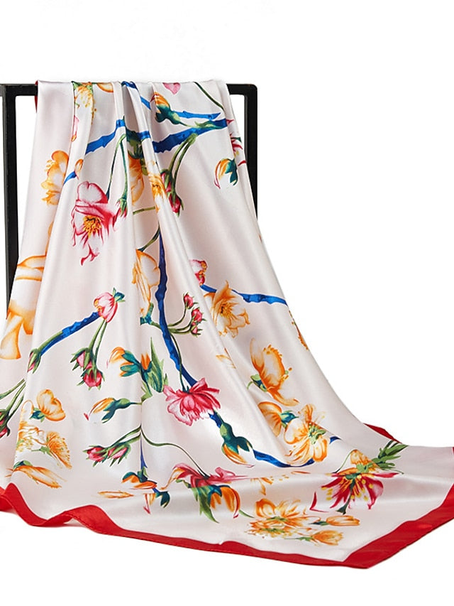 Flower Square Scarf Women Shawl Wrap Hijab Female Hair Band Wrist Headkerchief 90*90cm Bandana for Women