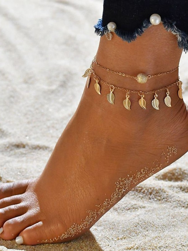 Ankle Bracelet Cute Stylish Body Jewelry For Holiday Beach Classic Alloy Ginkgo Silver Gold 1PC for Women
