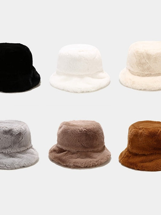 Winter Solid Fur Fluffy Bucket Hats Women Outdoor Warm Sun Hat Soft Furry Fisherman Cap Girl Fashion Panama Cap for Women