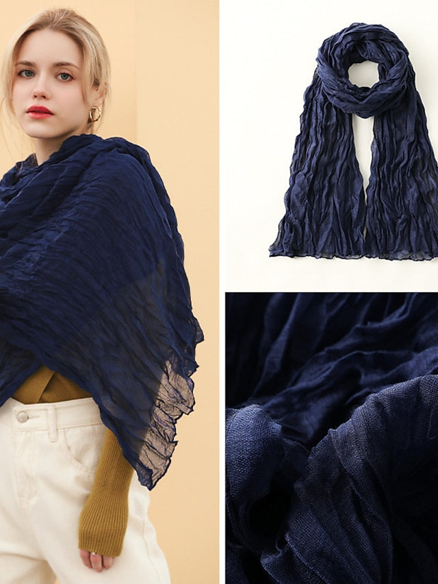 1pcs New Thin Pleated Women Scarf Hijabs Plain Color Girls Scarfs Ladies Shawl Wrap Headband Soft Warm Scarves for Women