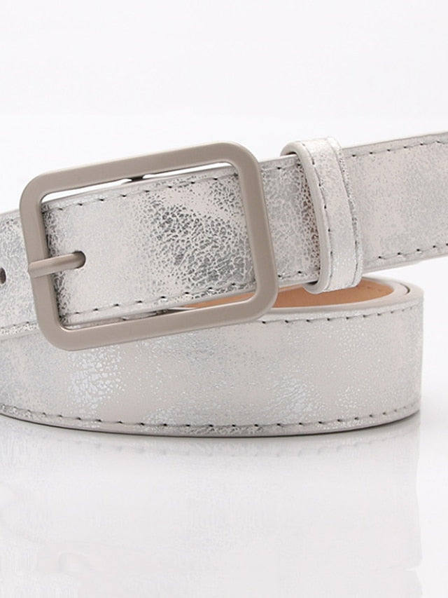 Unisex PU Buckle Belt PU Leather Prong Buckle Plain Casual Classic Party Daily Green Black Pink Silver for Women