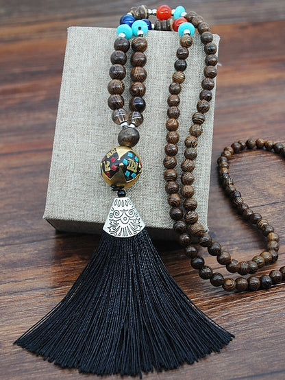 1PC Pendant Necklace Beaded Necklace For Street Gift Prom Wooden Resin Alloy Tassel Precious Blessed for Women
