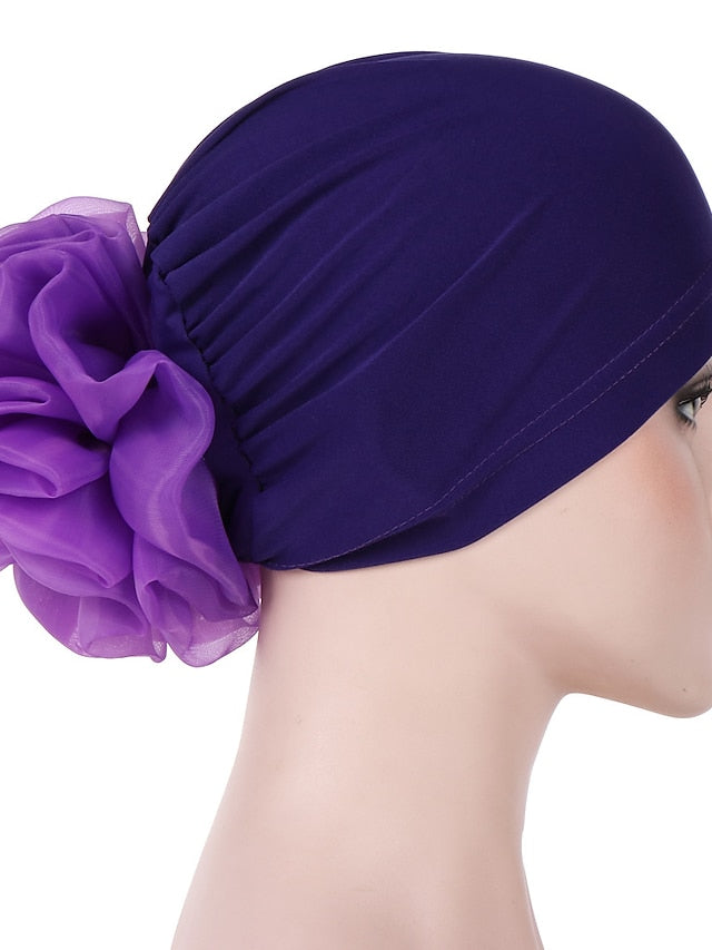 1pcs Women Floral Solid Hat Flower Stretchy Turban Bonnet Ladies Bandanas African Head Wrap for Women