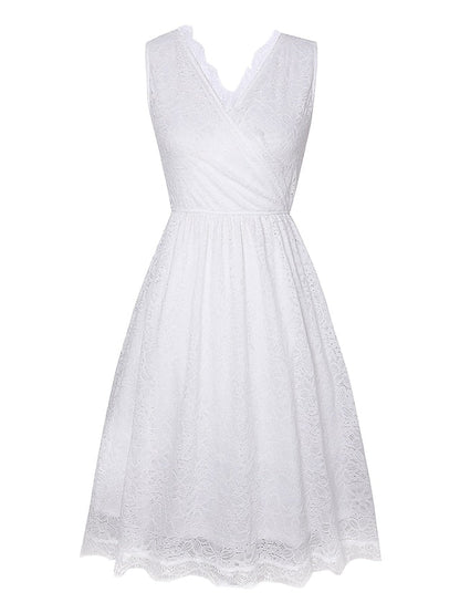 1950s Vintage Vintage Dress Midi Dress Date Vacation Lace Plain V Neck Sleeveless  Black White S M L XL for Women