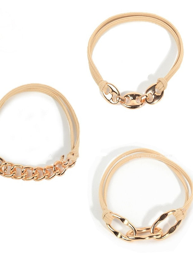 3pcs Hair Ties Scrunchie For Street Daily Holiday Classic Rubber Alloy Black khaki for Women