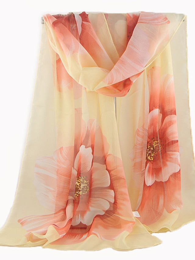 Large Floral Silk Scarf Cycling Sun Protection Long Scarf for Women