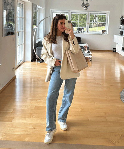 Women's Trendy Beige Blazer with Pockets and Buttons | Great for Everyday Wear