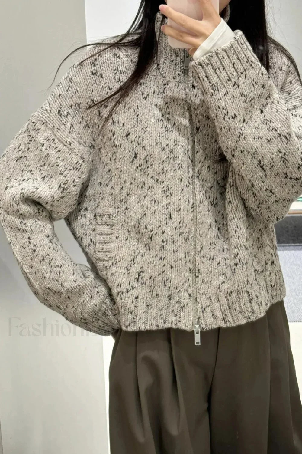 Blended Texture Zipper Cardigan