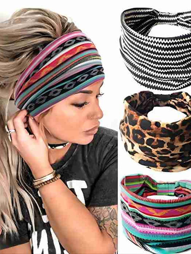 3 pcs Headbands Leopard Hair Bands Knoted Turban Headband Stretch Twist Head Wraps Stripe Cloth Head Bands for Women and Girls for Women