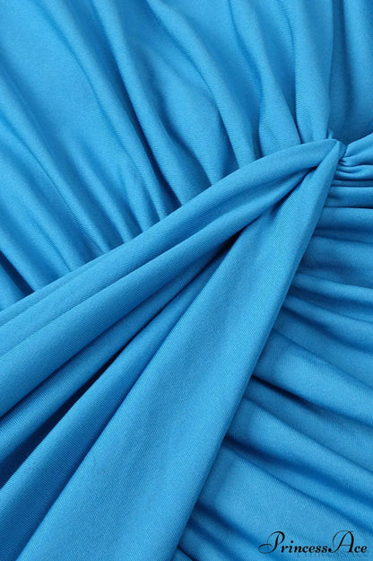 Blue Patchwork Hollow Out High Waist Slim Party Dress