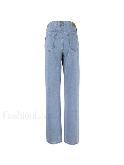 Blue Wash Straight Leg Knee Ripped Jeans
