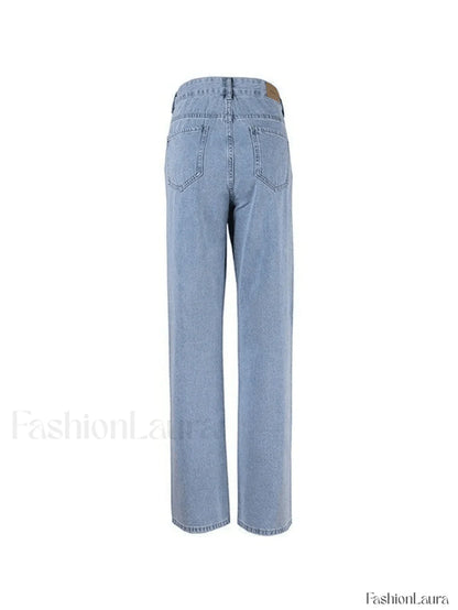 Blue Wash Straight Leg Knee Ripped Jeans