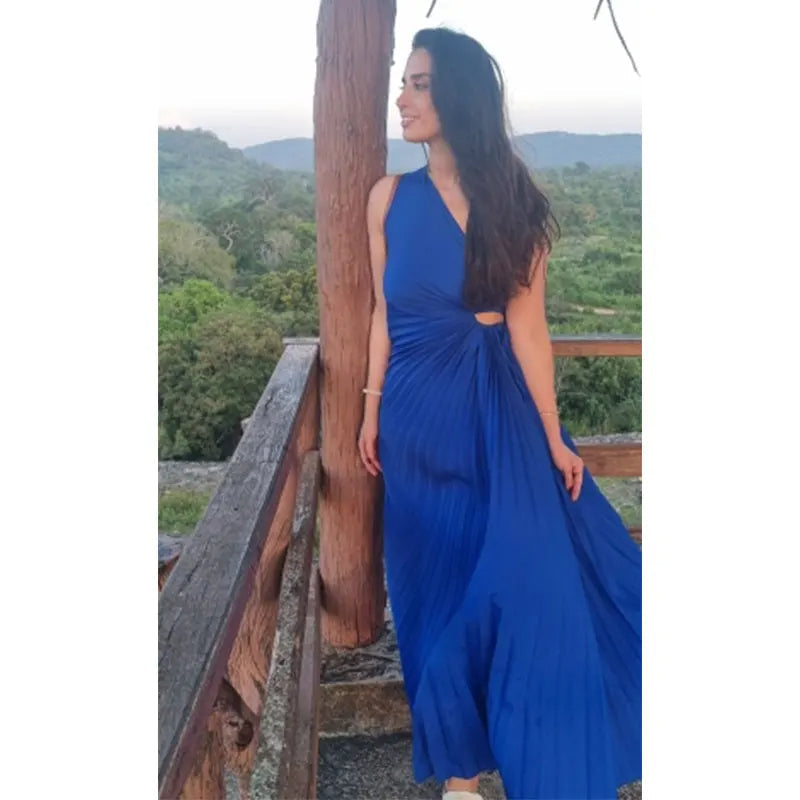 Women's Elegant One Shoulder Cinched Waist Pleated Evening Dress | Ideal for Spring/Summer