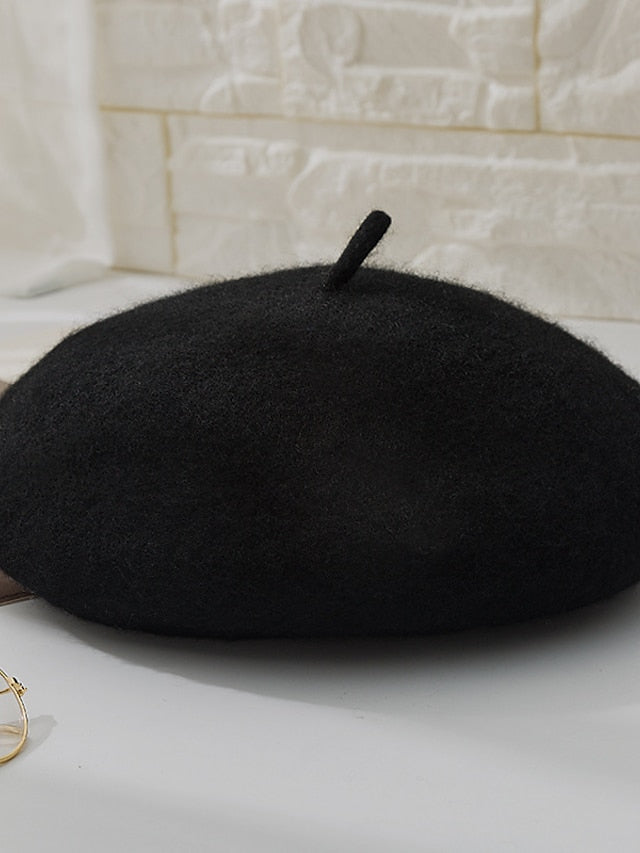 Hat Beret Hat Black Pink Wine Outdoor Street Dailywear Fleece Pure Color Warm Breathable for Women