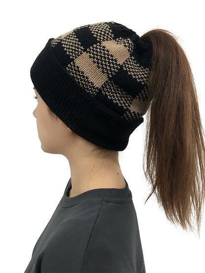 Hat Beanie / Slouchy Black Khaki Red Outdoor Home Street Knit Plaid Windproof Comfort Warm for Women