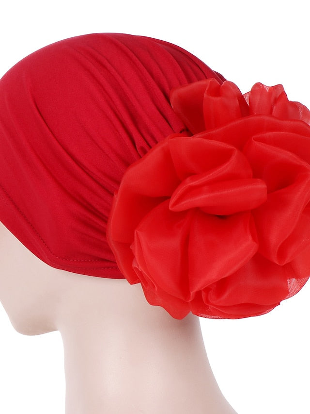 1pcs Women Floral Solid Hat Flower Stretchy Turban Bonnet Ladies Bandanas African Head Wrap for Women