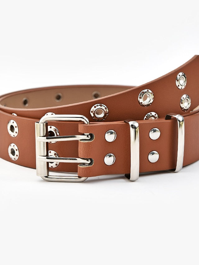 Unisex PU Buckle Belt Wide Belt PU Leather Prong Buckle Eyelet Casual Classic Party Daily White Black Brown Coffee for Women
