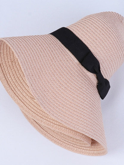 Hat Straw Hat Black Pink Khaki Outdoor Daily Holiday Braided Bow Pure Color Portable Sun Protection Breathable for Women
