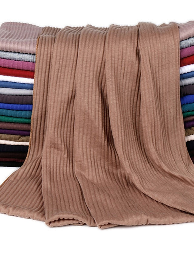 Multiple Colors Plain Solid Wrinkle Maxi Jersey Hijab Shawl Wrap Elastic Foulards Sjaal Arab Snood Islamic Muslim Headband 180*80Cm for Women