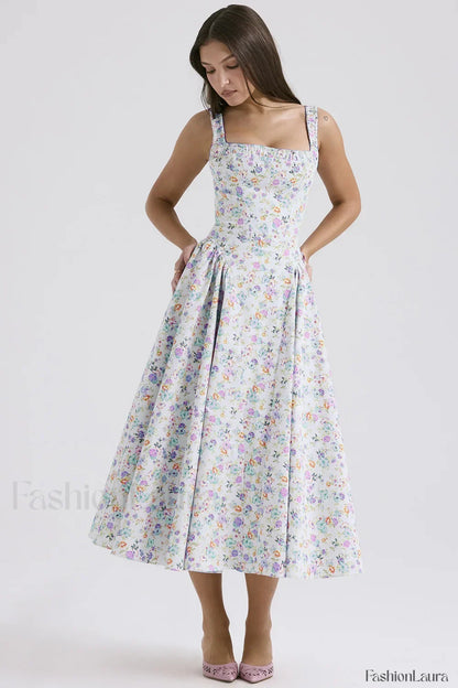 Bohemian Fragmented Flower Midi Dress