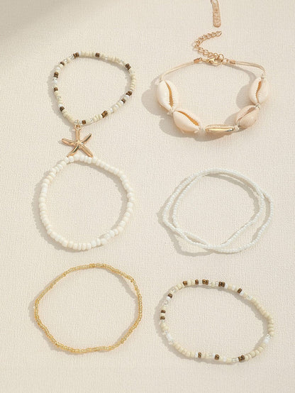 Bohemian Seaside Shell and Starfish Beaded Bracelet Set