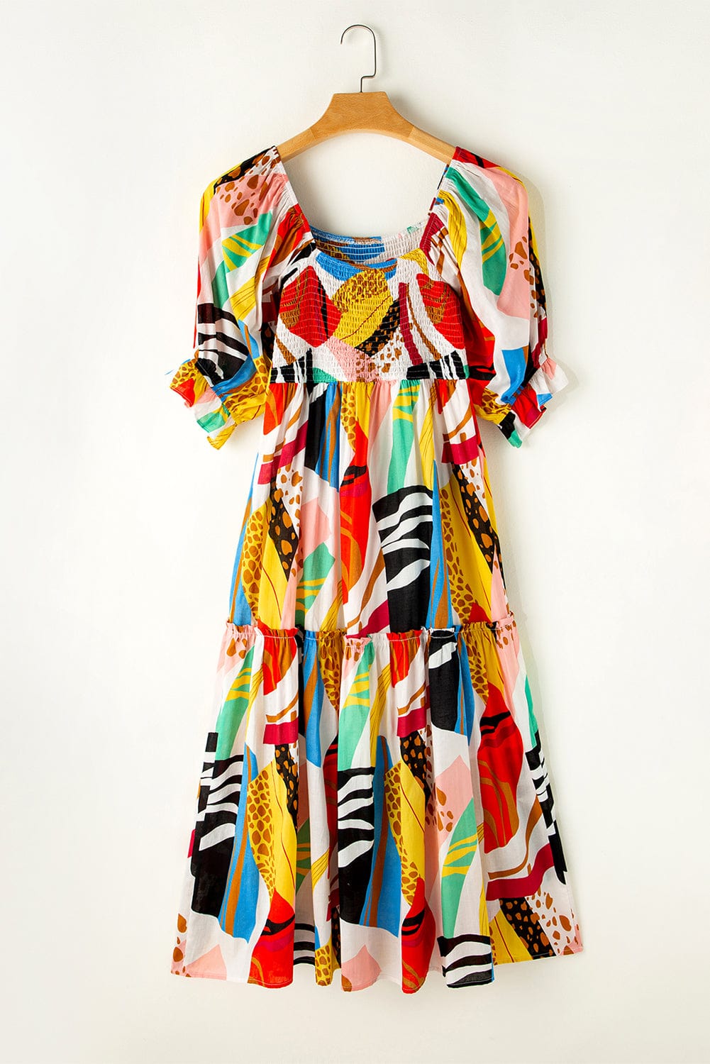 Abstract Face Print Pocket Long Sleeve Dress