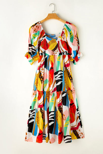 Abstract Face Print Pocket Long Sleeve Dress