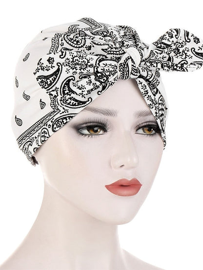 6 Colors New Fashion Bandanas Women Print Knotted Twist Turban Hat Twist Hijab Bonnet Cap India Hat Rabbit Ear Headband Muslim Hijab for Women