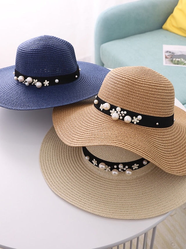 1pcs Lady Round Top Raffia Wide Brim Straw Hats Summer Sun Hats for Women With Leisure Beach Hats for Women
