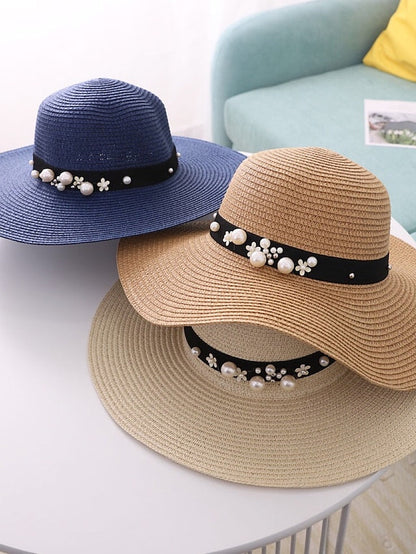 1pcs Lady Round Top Raffia Wide Brim Straw Hats Summer Sun Hats for Women With Leisure Beach Hats for Women