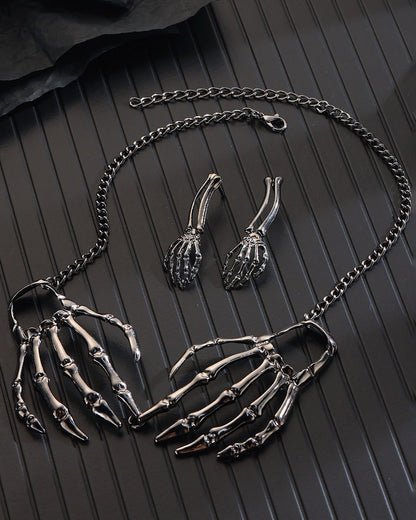Skeleton Hand Pendant Necklace Set
