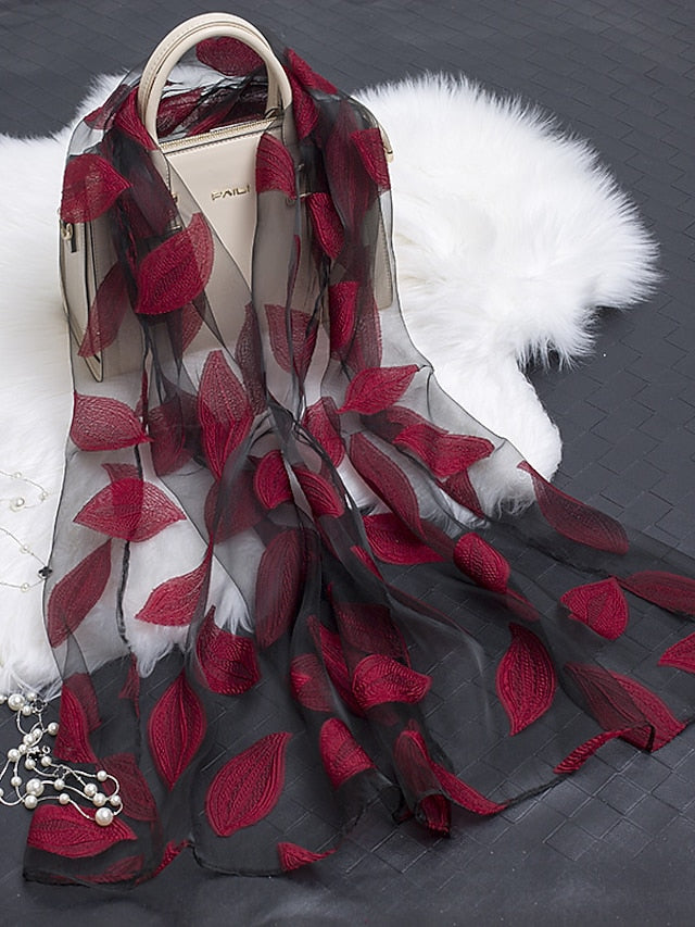 Multicolor Leaf Embroidery Scarf Female Spring Summer Autumn  Sunscreen Headscarf Fashion Thin Scarf Shawl Dual-use Long Beach Towel for Women