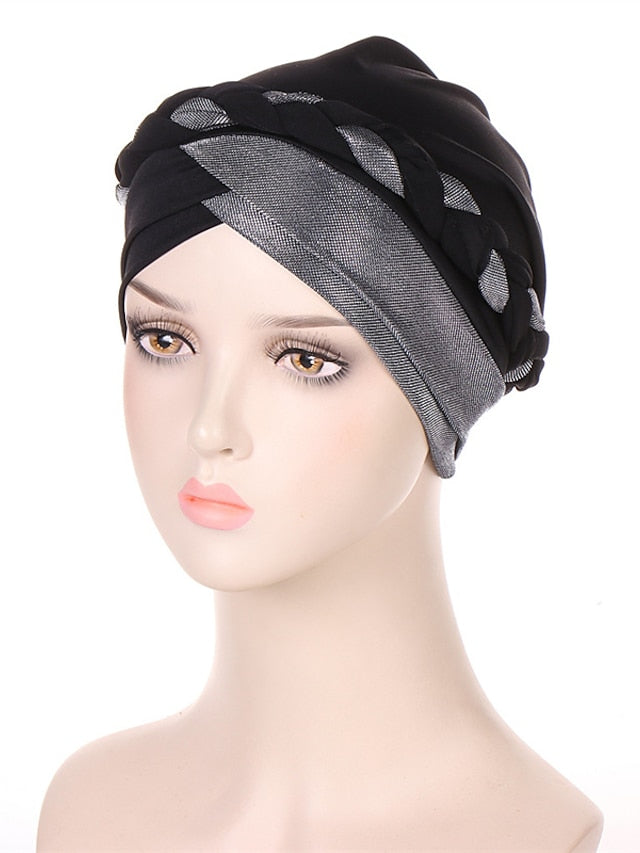 Muslim Turban Glitter Braids Women Forehead Cross Inner Hijab Islamic Head Wrap Arab Underscarf Bonnet Stretchy Cap for Women
