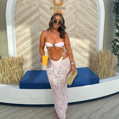 Brazil Long Dress Bandeau Three Piece Swimsuit
