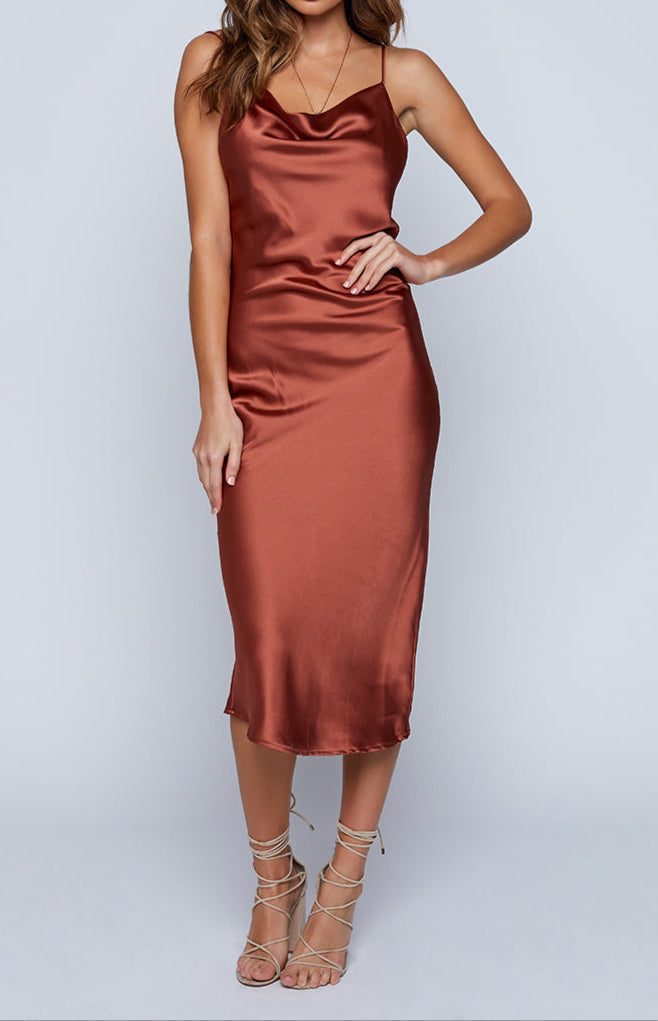 Vicenza Slip Midi Dress Rust