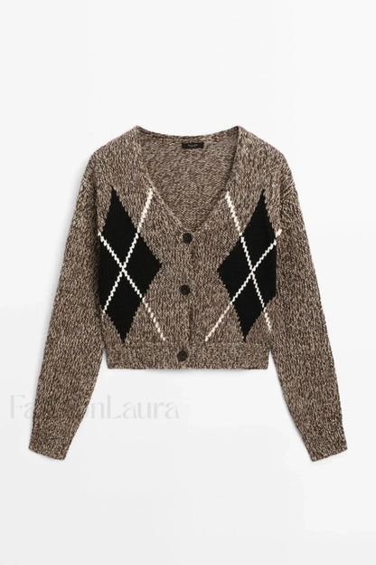 Brown Diamond Knit Cardigan