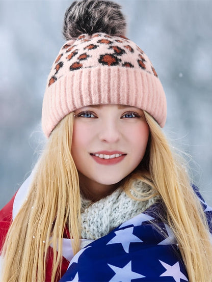 Hat Beanie / Slouchy Black Pink Light Gray Outdoor Home Daily Knit Leopard Portable Windproof Comfort for Women