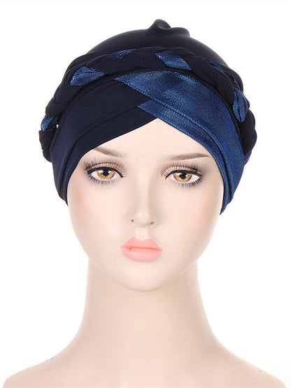 Muslim Turban Glitter Braids Women Forehead Cross Inner Hijab Islamic Head Wrap Arab Underscarf Bonnet Stretchy Cap for Women