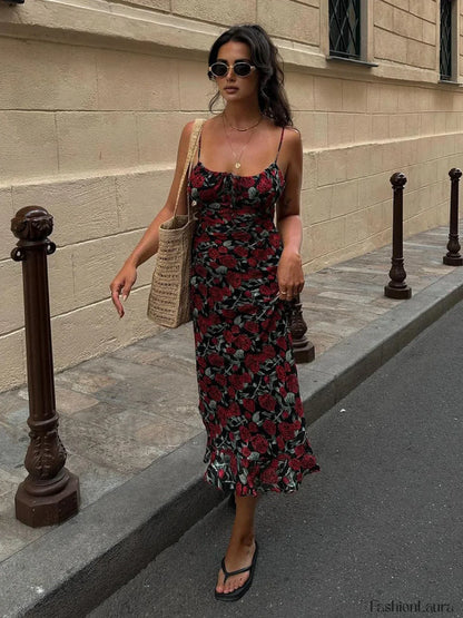 Bulgarian Roses Floral Cami Long Dress