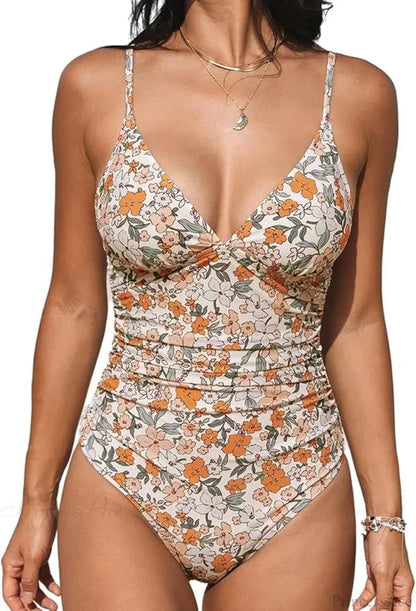 Burgundy Shirring Deep V One Piece Set