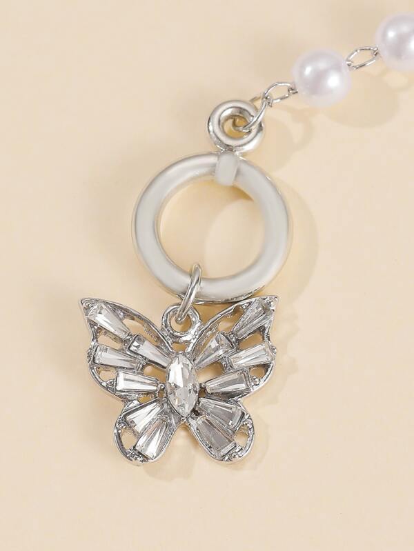 Butterfly Charm Faux Pearl Choker for Women