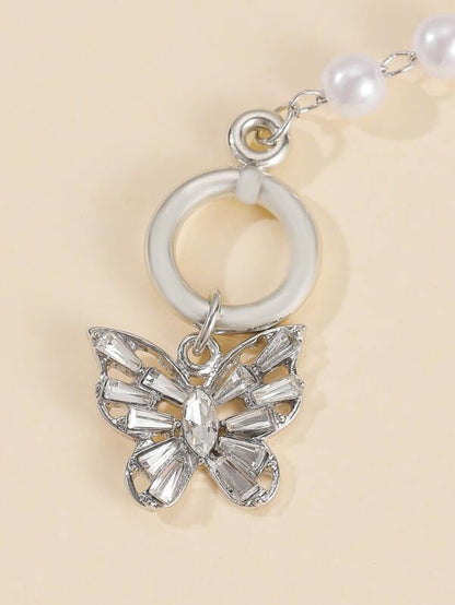 Butterfly Charm Faux Pearl Choker for Women