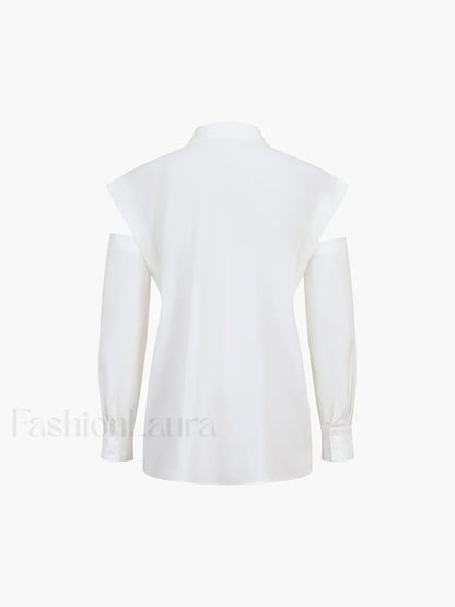 Button Down Cutout Trendy Long Sleeve Shirt