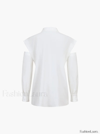 Button Down Cutout Trendy Long Sleeve Shirt