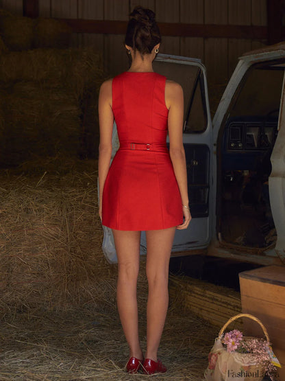 Button-Front Sleeveless Short Dress