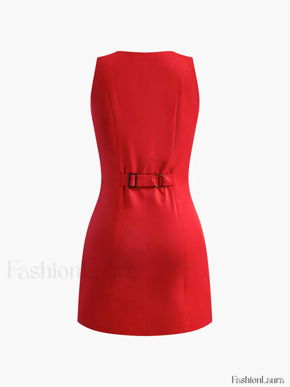 Button-Front Sleeveless Short Dress