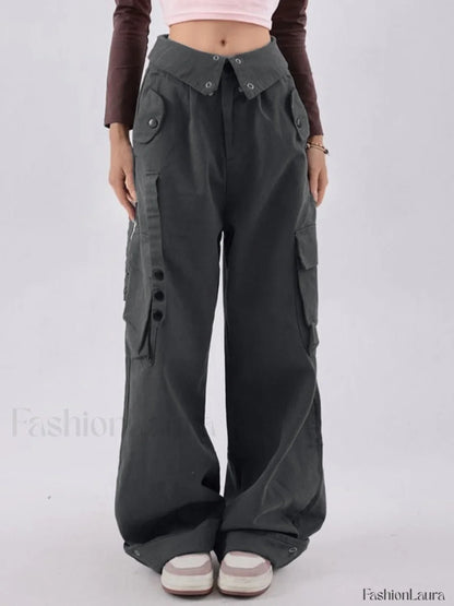 Buttoned High Waisted Cargo Pants
