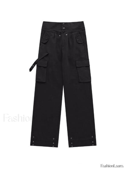 Buttoned High Waisted Cargo Pants